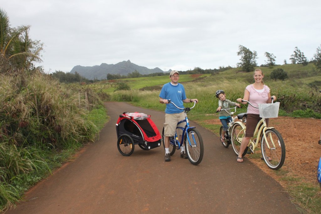 family on a bike path