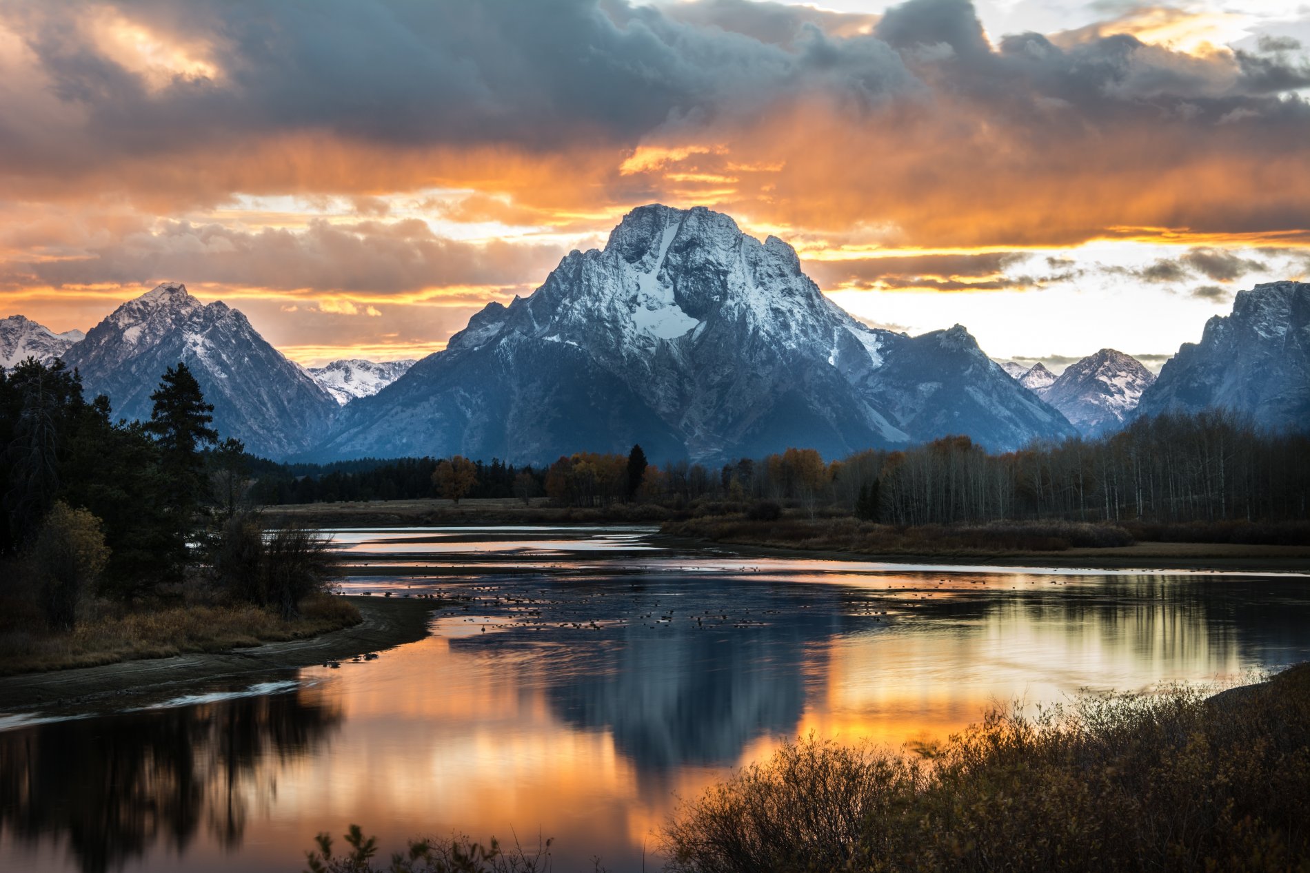 mountain peaks in sunset