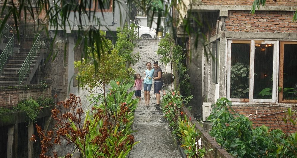 Waterfall down steps in Bali