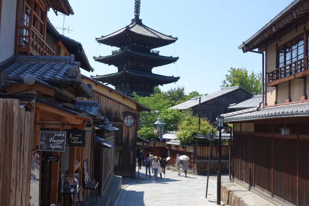 Japanese street with pagoda in the background