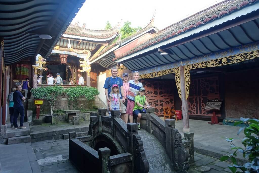 family on a bridge