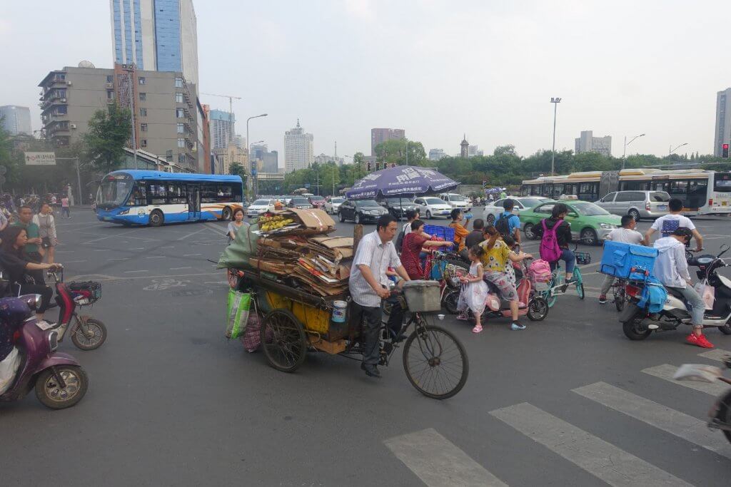 Motorcycles and bikes on China street