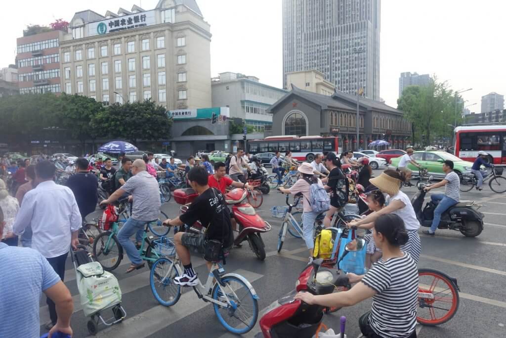 Crowded streets in Chengdu