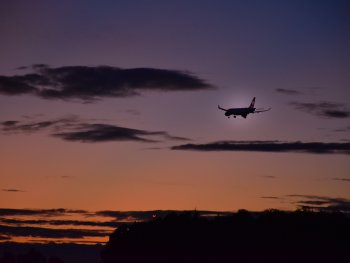 airplane at sunset