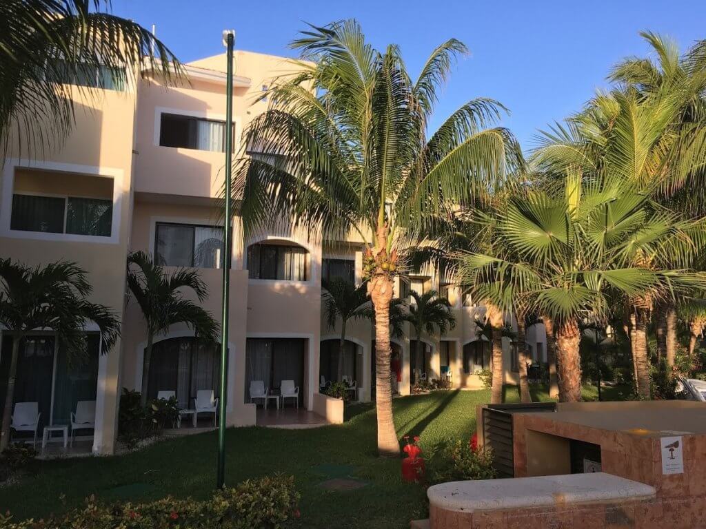 hotel with palm trees