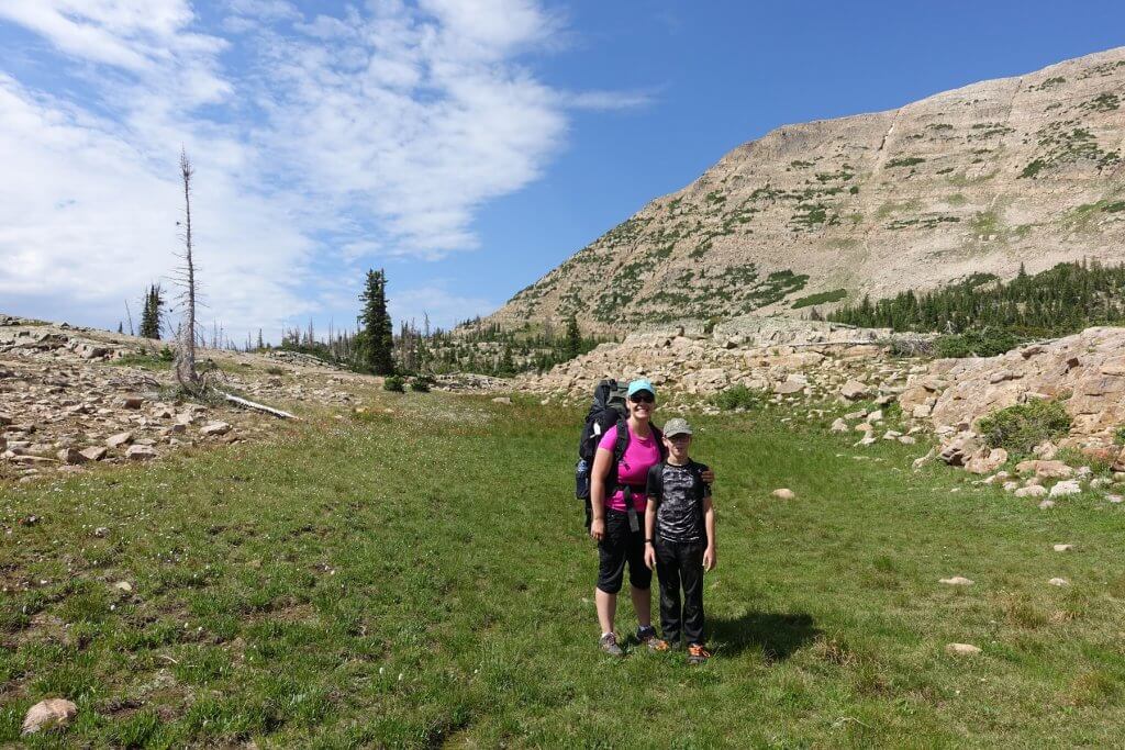 mother and son in the mountains