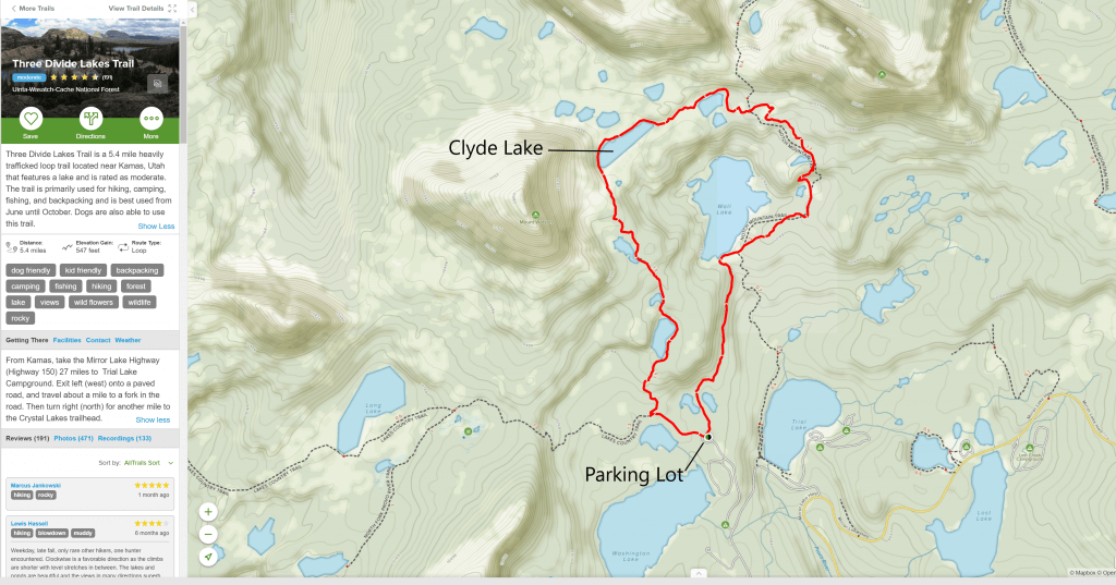 map of hiking trail