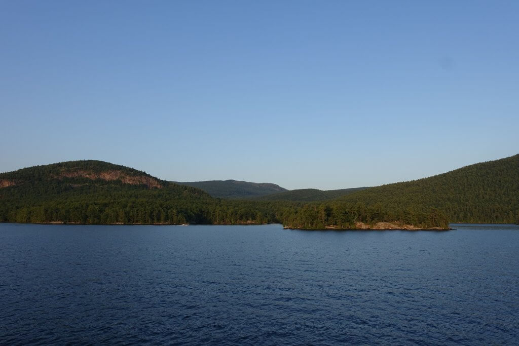 wooded shore of lake