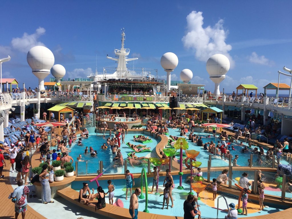 crowded pool area on cruise ship