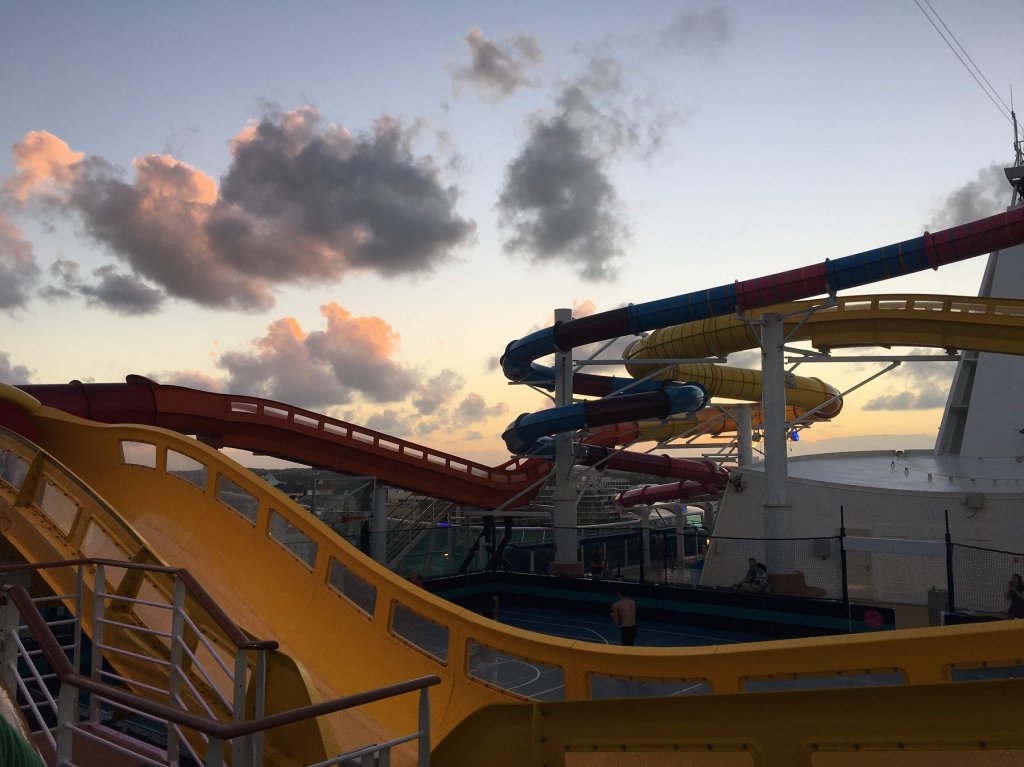 waterslide with sunset in background