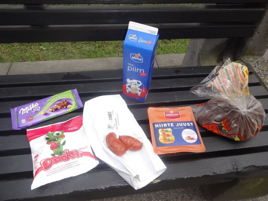 food on a park bench