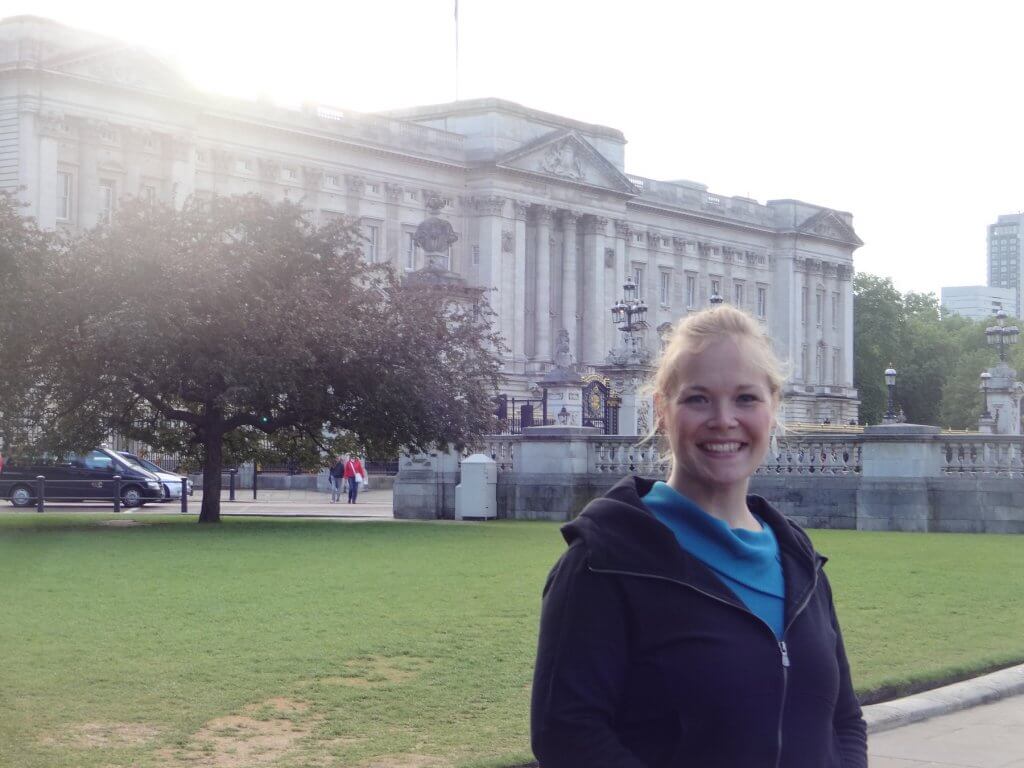 woman in front of palace