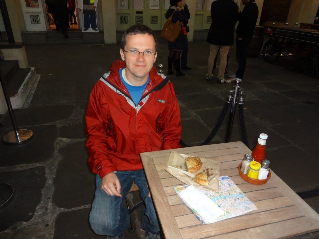 man with cornish pasty