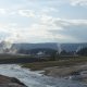 river with steam rising hot springs