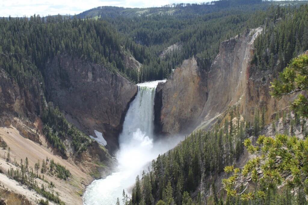 waterfall into canyon