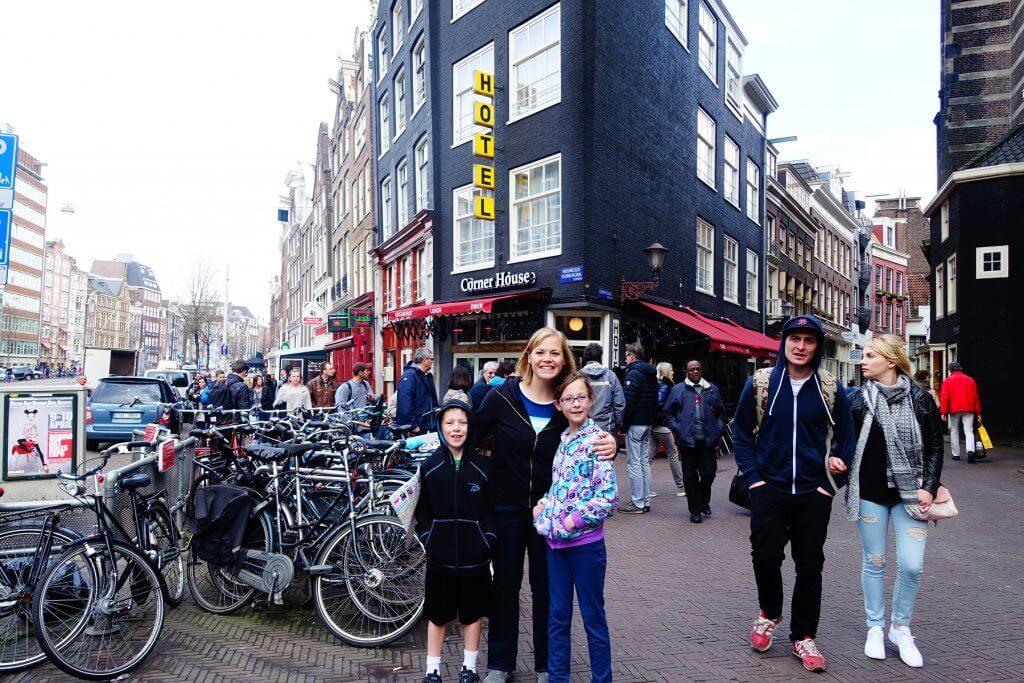 people near bikes in old town