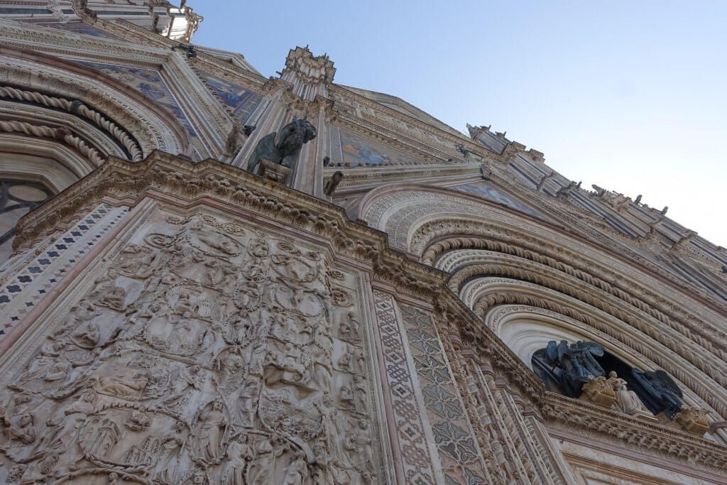 sculptures on outside of church