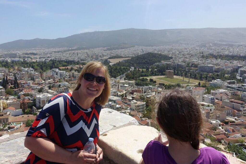 woman at lookout point over city