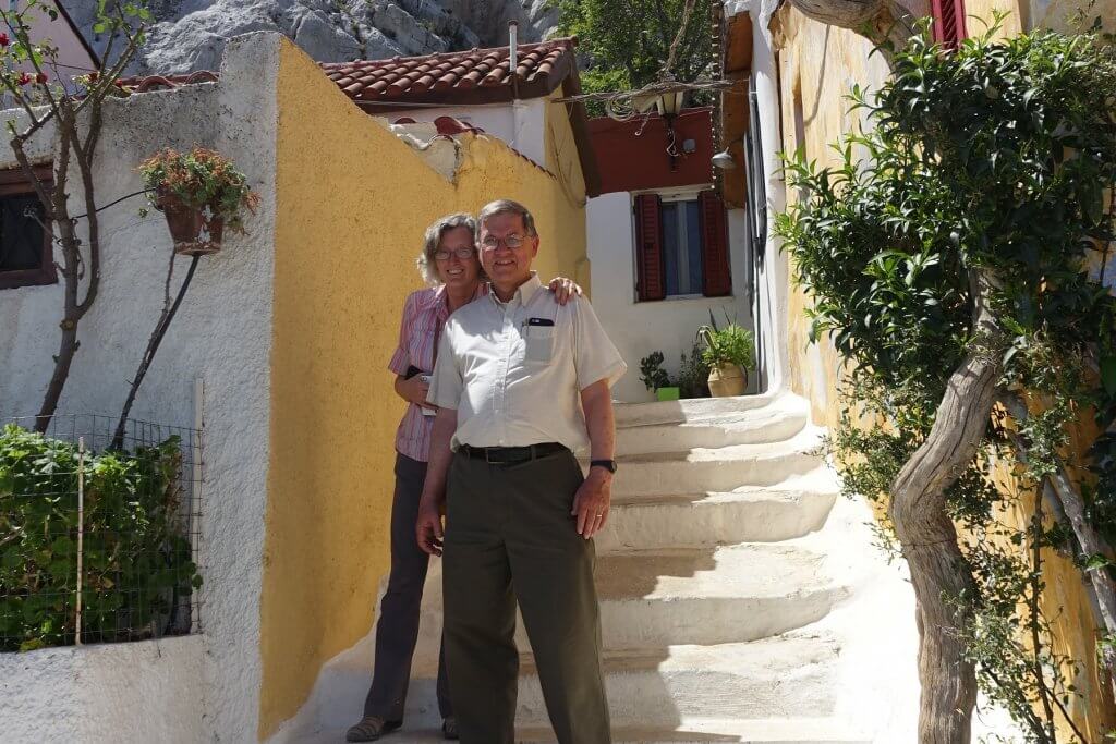 man and woman on stairs