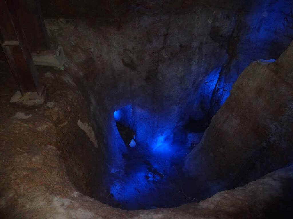 stone cave with blue lights
