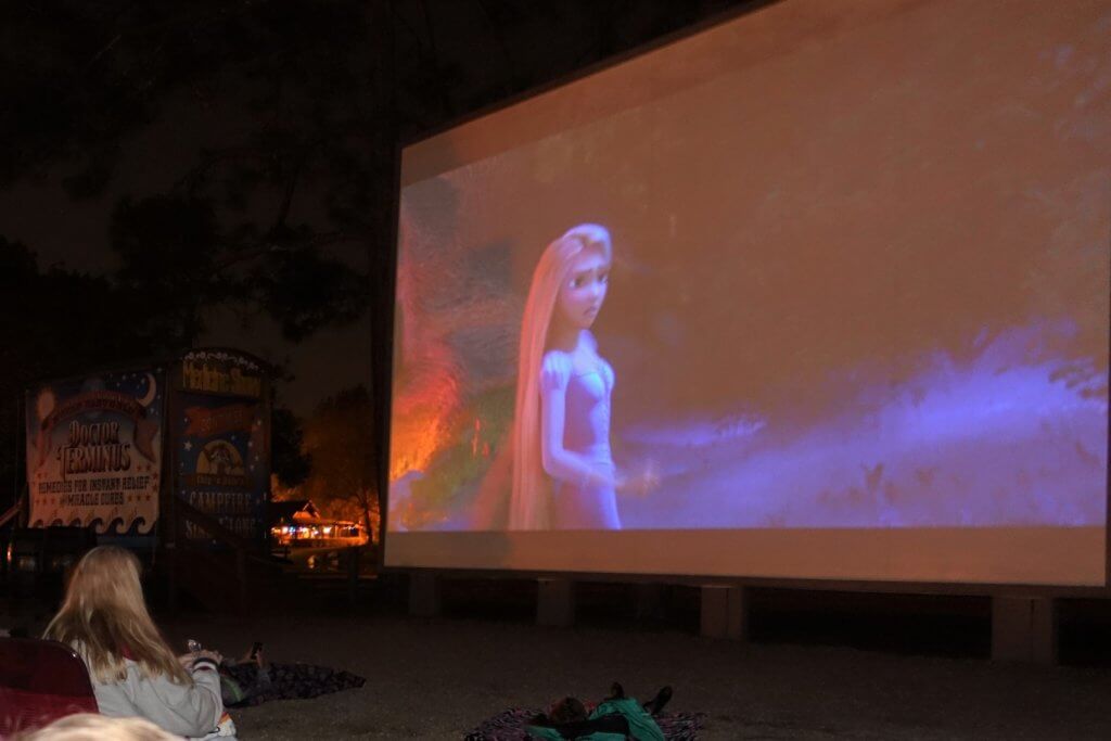 outdoor movie screen at campground