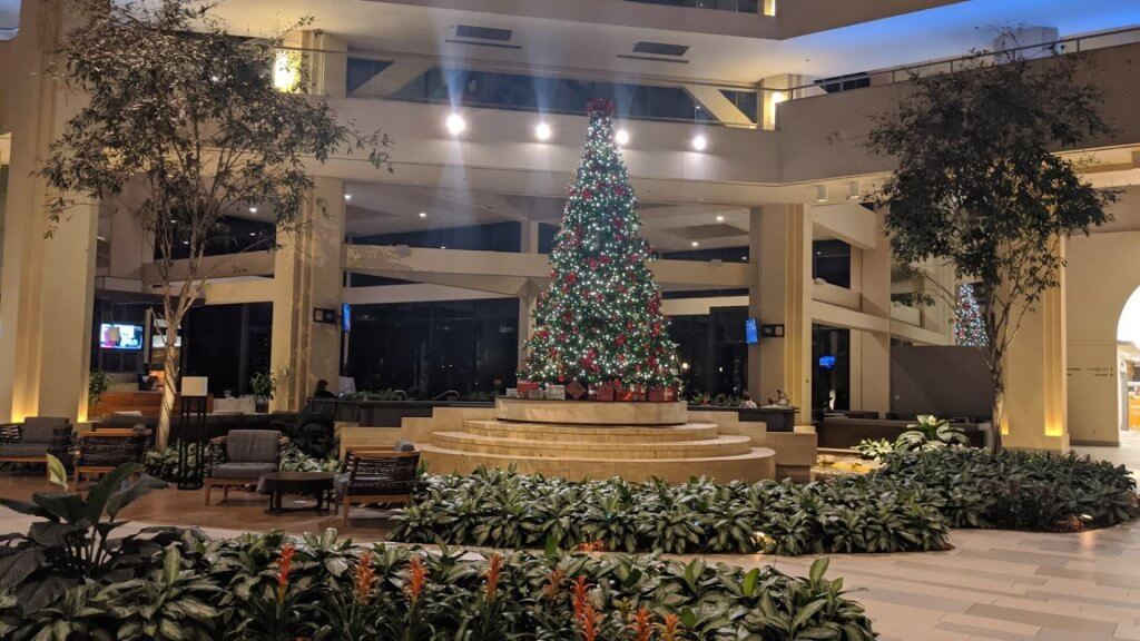 Christmas tree in hotel lobby