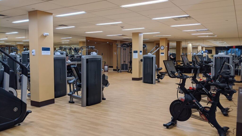 Exercise room with bikes and weight machines