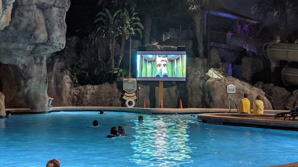 movie screen at poolside