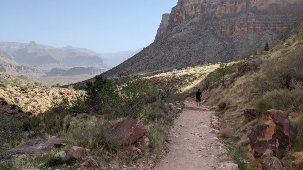 boy on hiking path