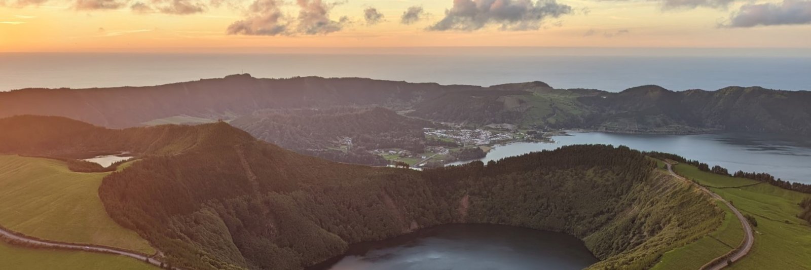 crater lake at sunset